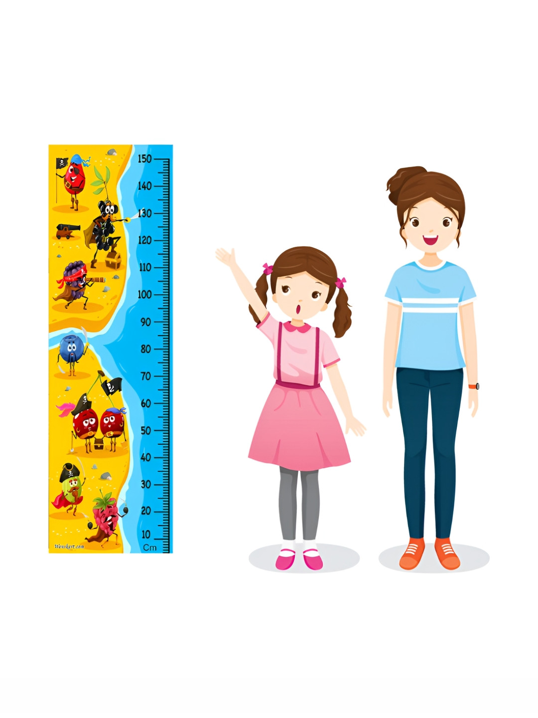 WENS Mustard Yellow & Blue Cartoon Animal War Printed Height Chart Wall Sticker