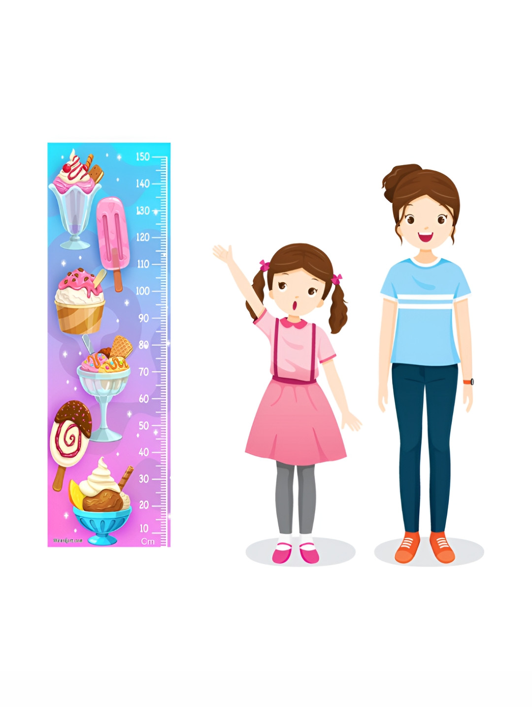 WENS Pink & Blue Scoop Of Happiness Printed Height Chart Wall Sticker