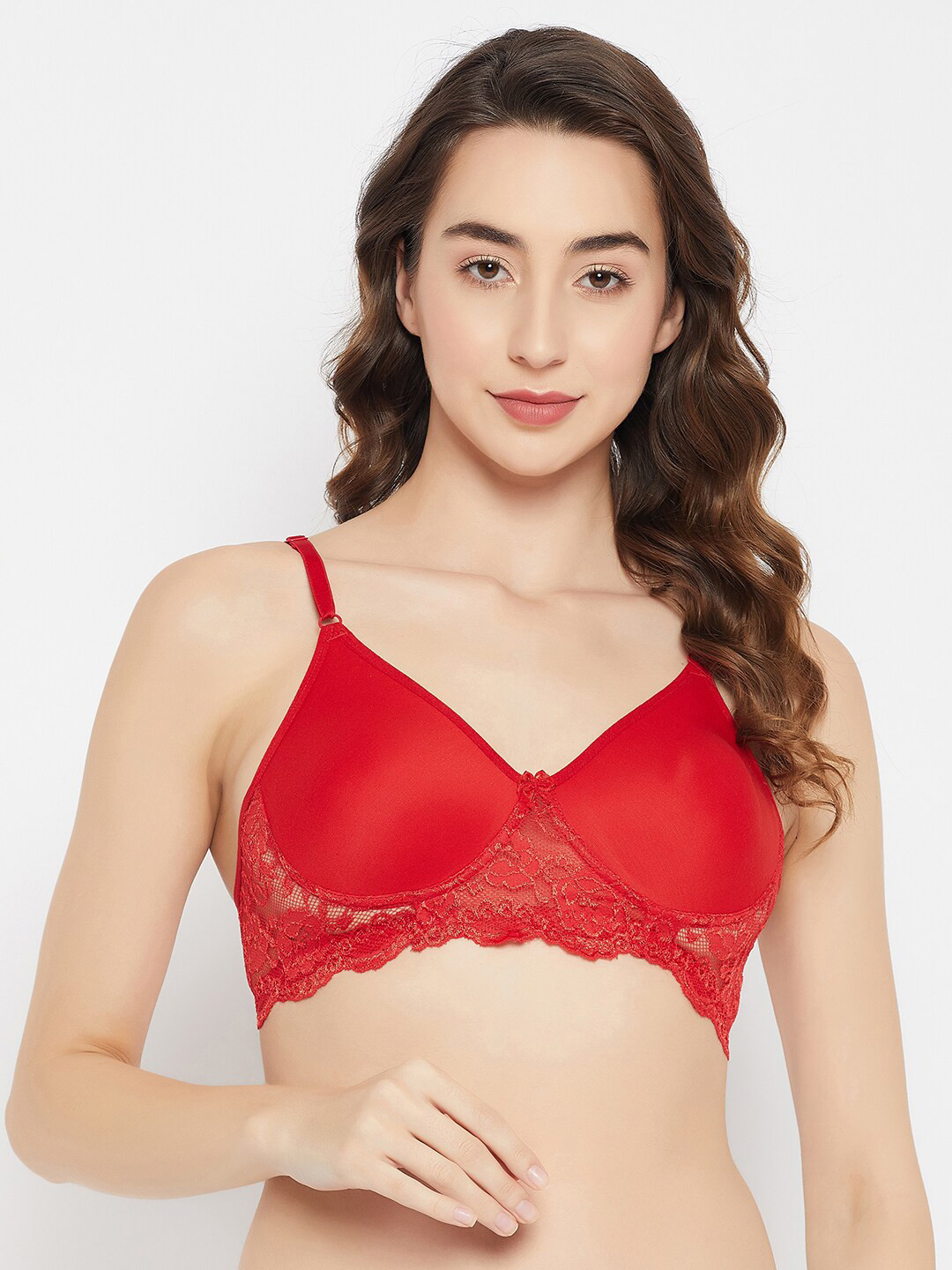 Clovia Red Lace Full Coverage Non Padded Cotton Everyday Bra With All Day Comfort
