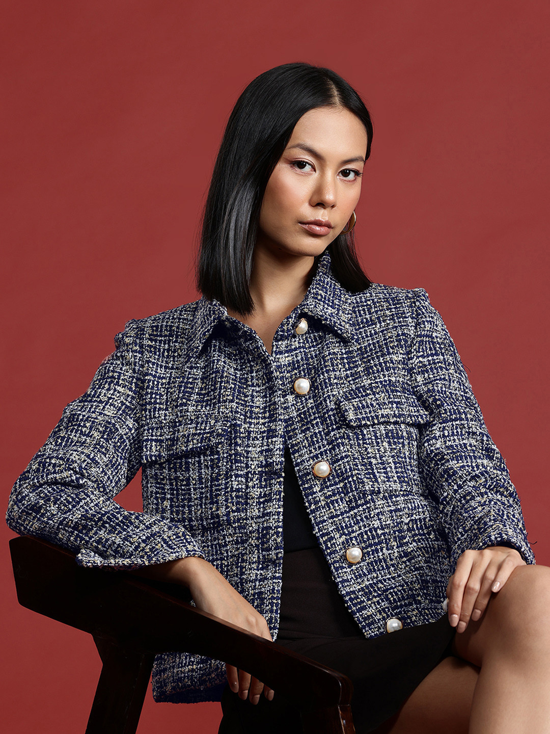 all about you Self Design Tweed Tailored Jacket