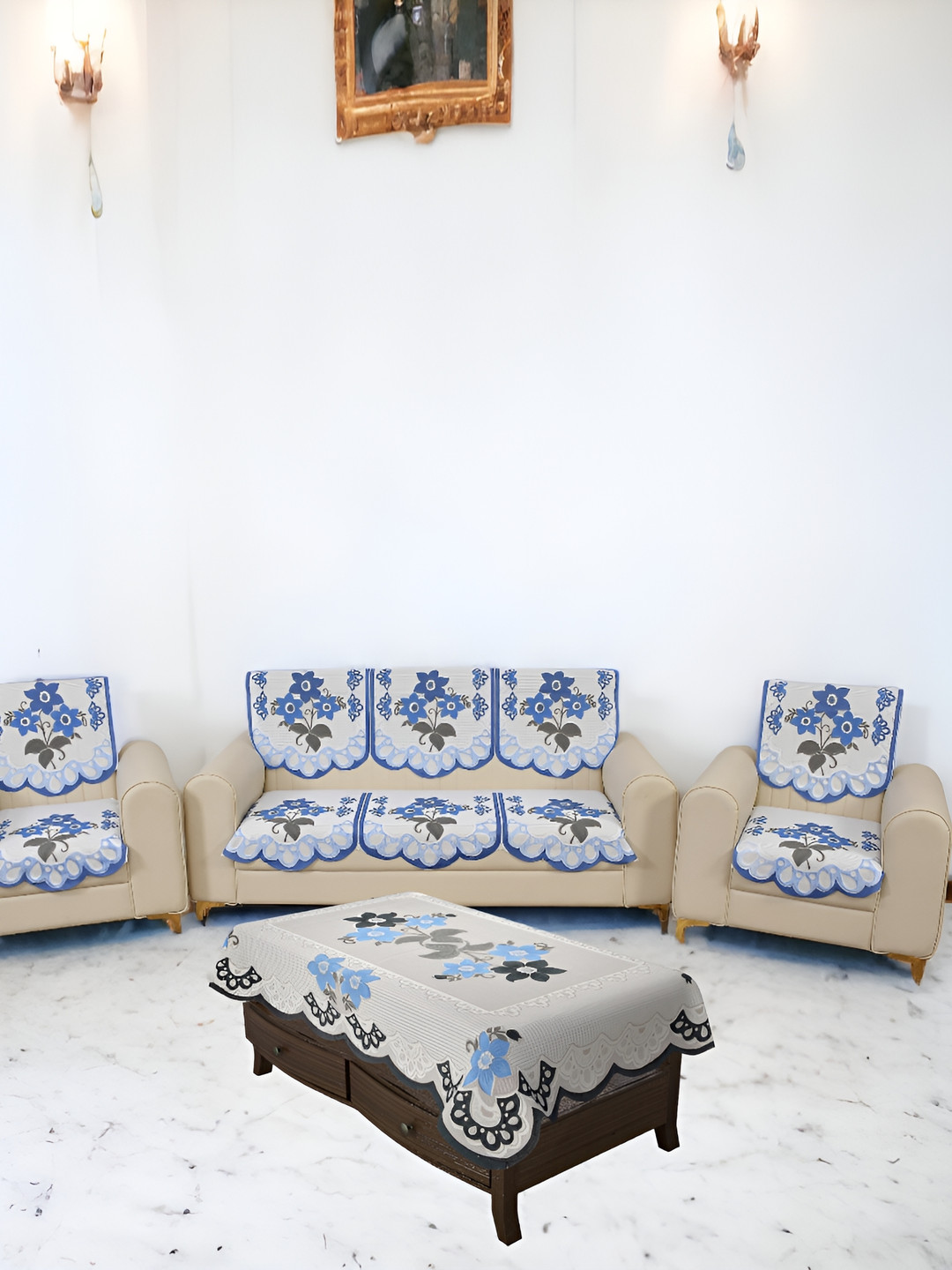 BIGGER FISH Blue 10 Pieces 5 Seater Sofa Covers