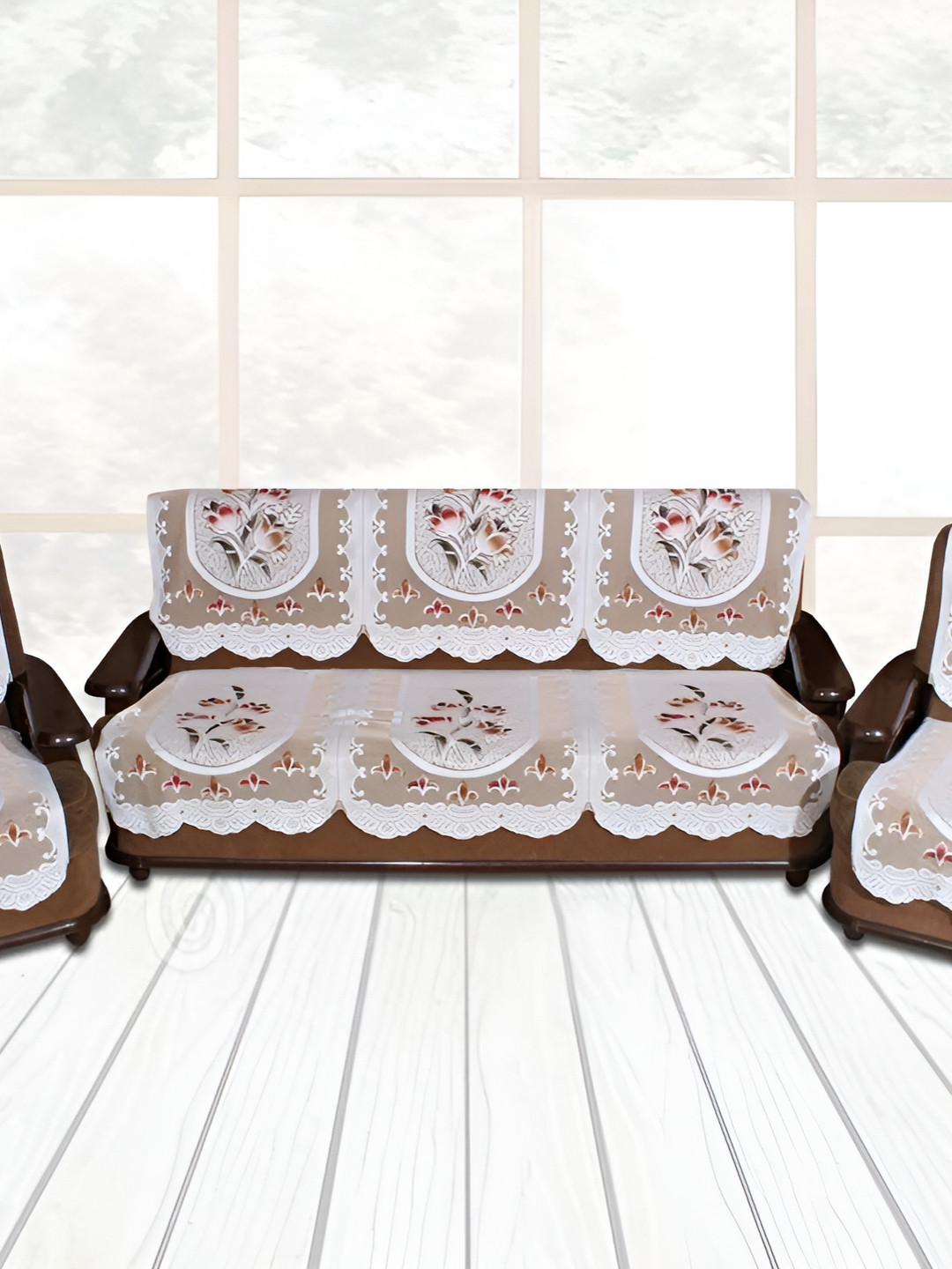 BIGGER FISH Beige 10 Pieces 3 Seater Sofa Cover