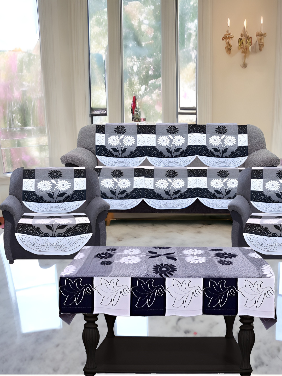 BIGGER FISH Black 10 Pcs 5 Seater Sofa Cover