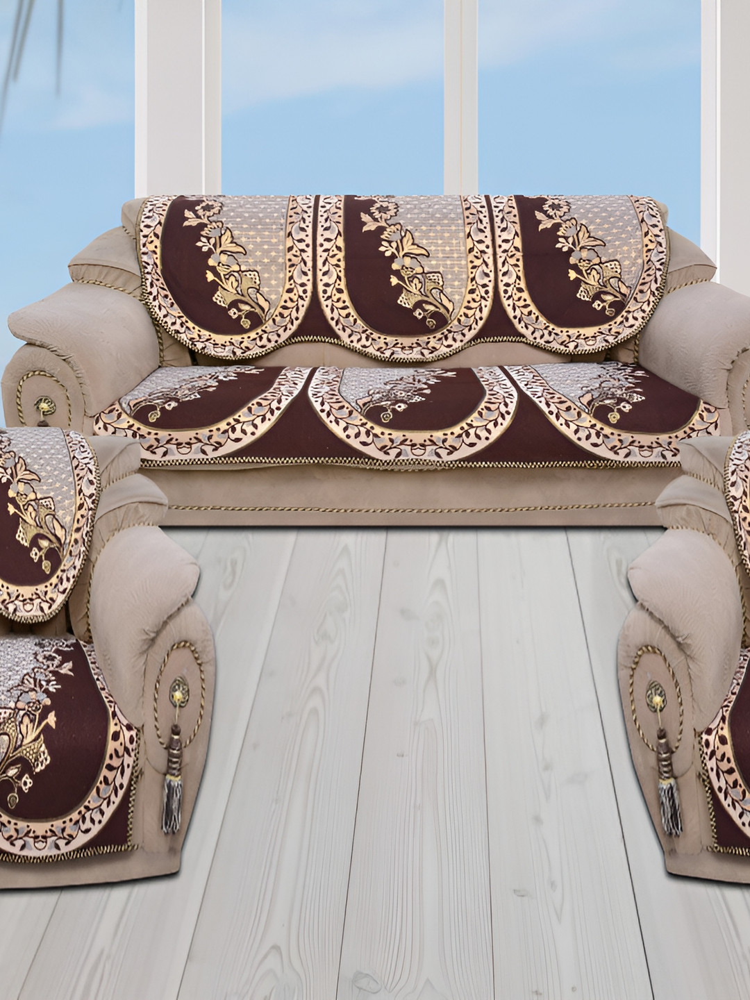 BIGGER FISH Brown 6 Pieces 3 Seater Sofa Covers