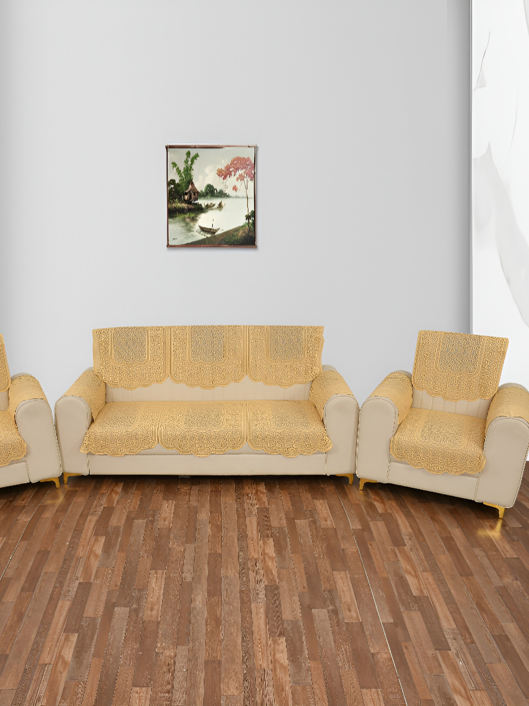 BIGGER FISH Gold-Toned 6 Pieces Self Design Sofa Covers