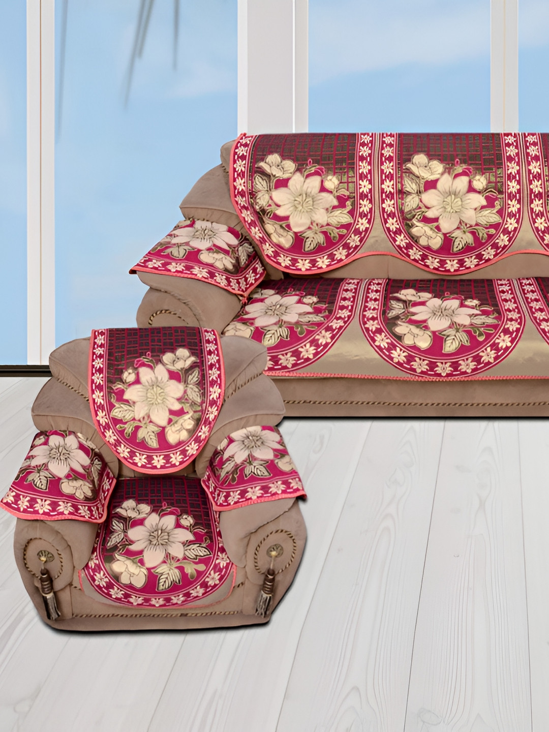 BIGGER FISH Pink 16 Pieces 5 Seater Sofa Covers