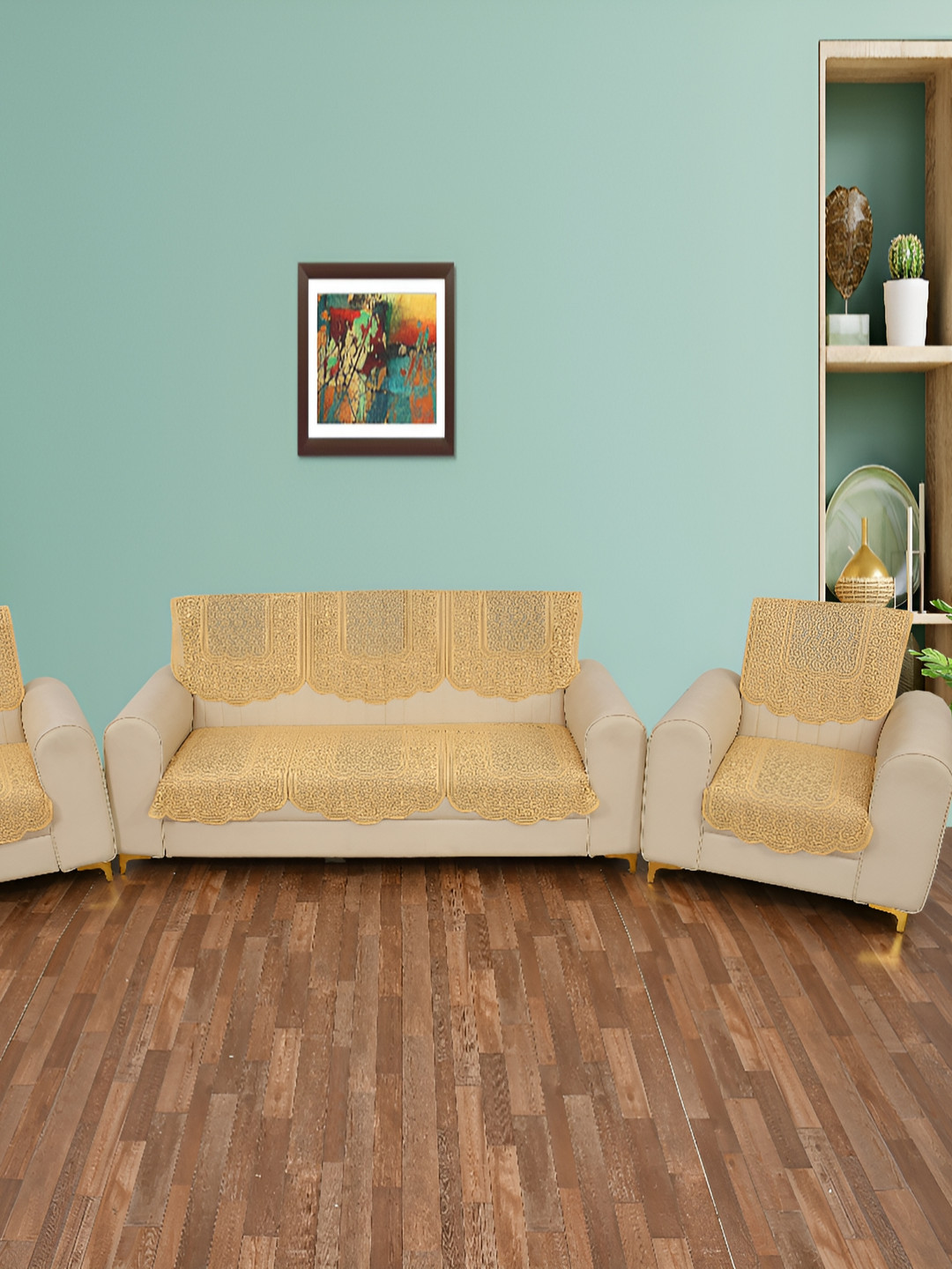 BIGGER FISH Gold-Toned 10 Pieces Self Design Sofa Covers