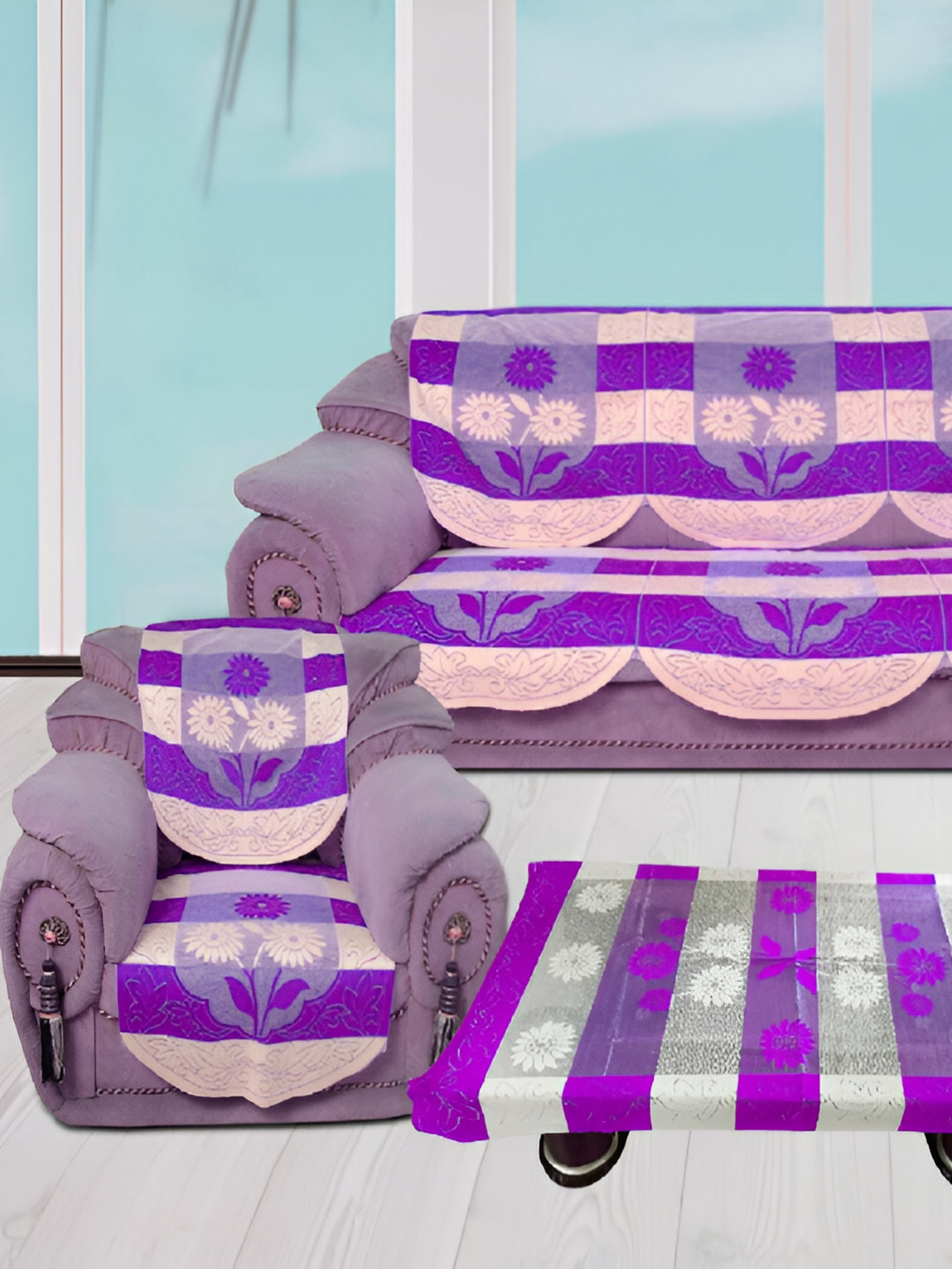 BIGGER FISH Purple 10 Pieces 5 Seater Sofa Cover