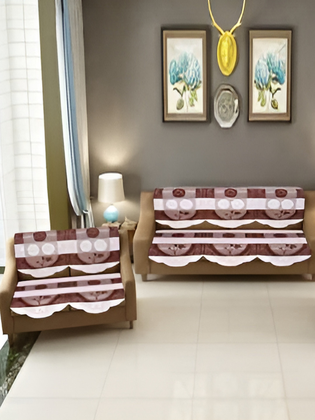 BIGGER FISH Brown 14 Pieces 3 Seater Sofa Cover