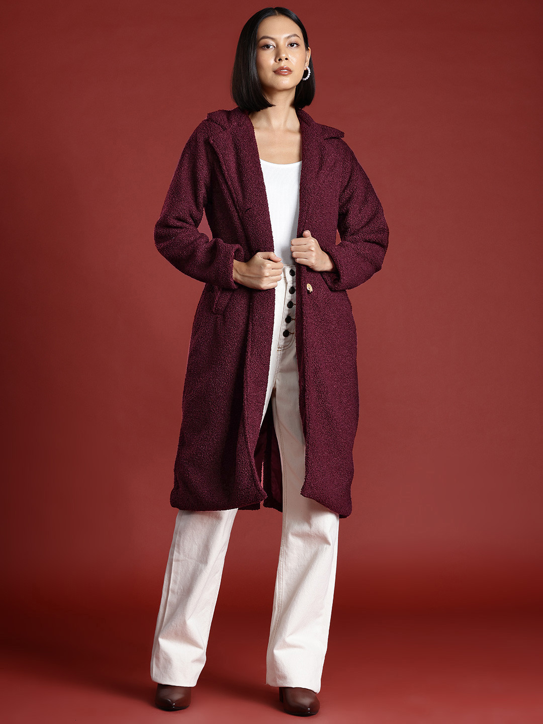 all about you Notched Lapel Sherpa Longline Overcoat