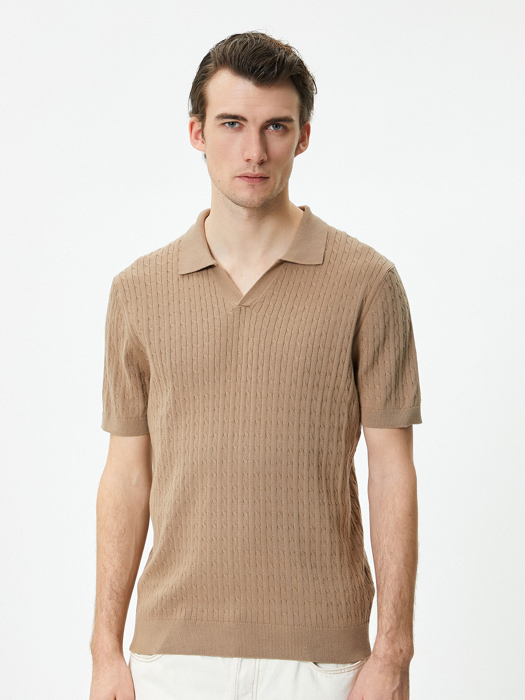 Koton Self Design Cotton Polo Collar T-shirt