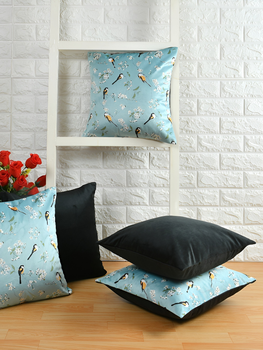 BIGGER FISH Blue Black 5 Pieces Square Cushion Covers