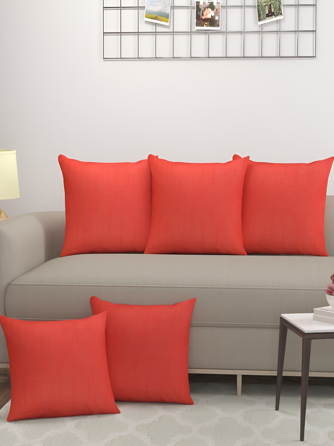 BIGGER FISH Crimson Maroon Silk Durable 5 Pcs Square Cushion Covers - 15.7 x 15.7 In