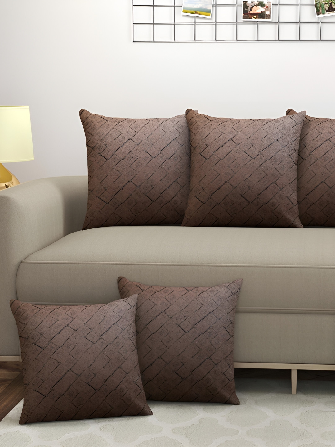 BIGGER FISH Geometric Jute Cotton Lightweight 5 Pcs Square Cushion Covers - 15.7x15.7In