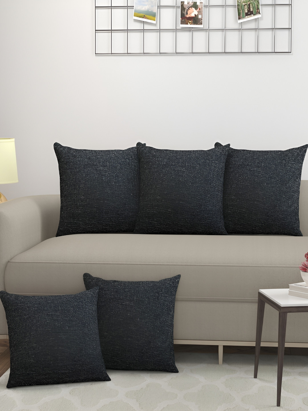 BIGGER FISH Black Cotton Breathable 5 Textured Square Cushion Covers -15.7x15.7In