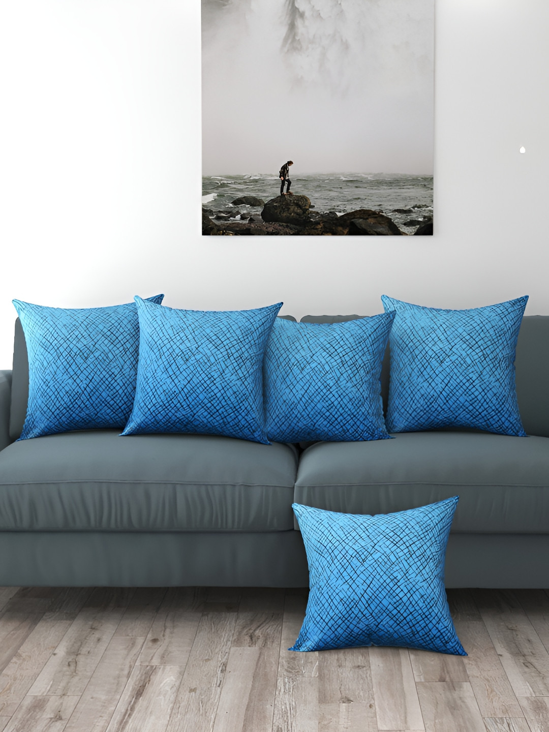 BIGGER FISH Blue 5 Pcs Square Cushion Covers