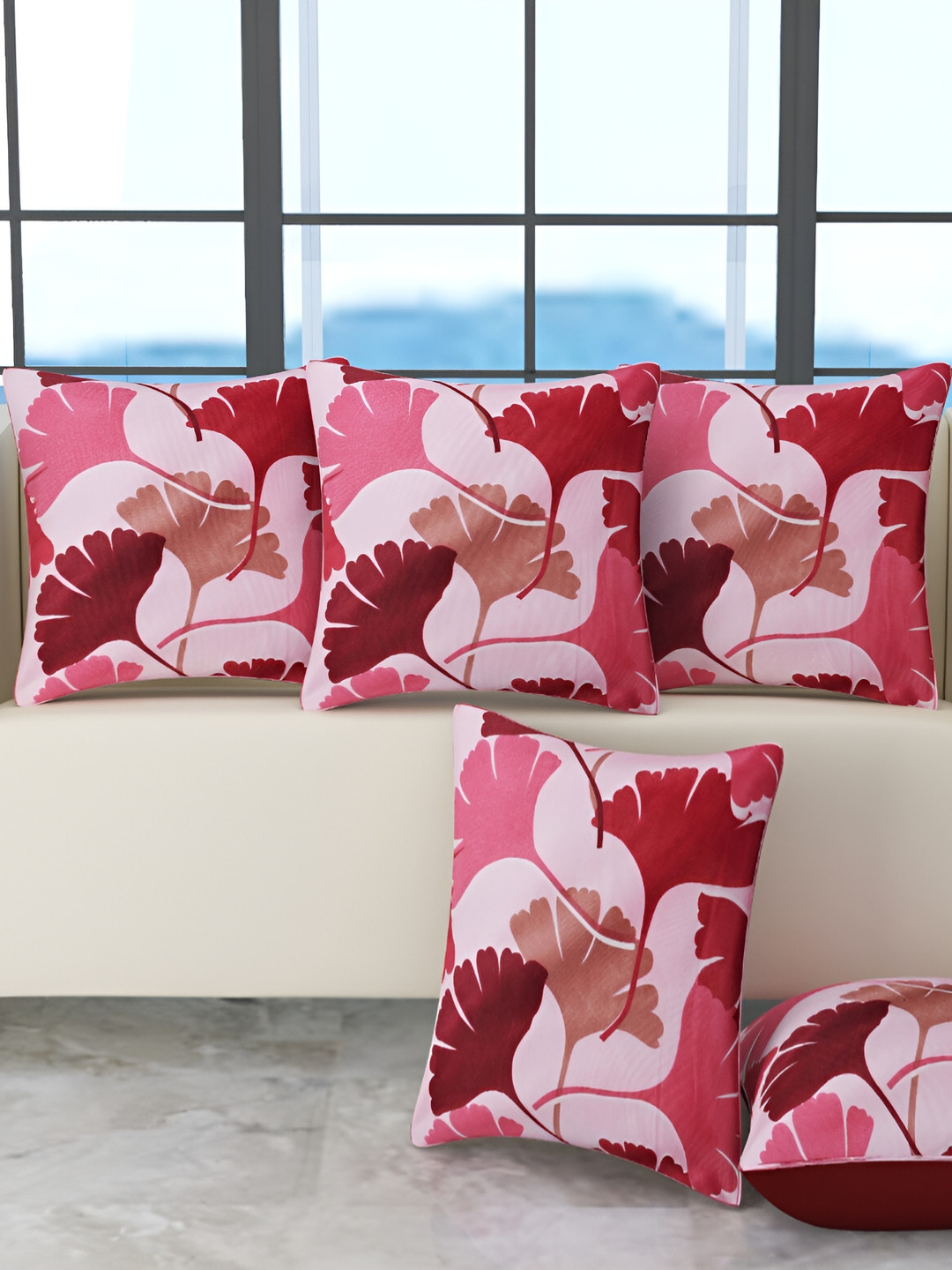 BIGGER FISH Floral Polyester Lightweight 5 Pcs Square Cushion Covers - 15.7 x 15.7 In