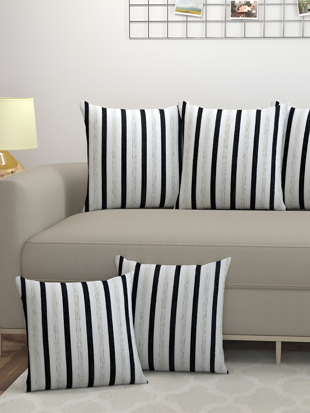 BIGGER FISH Striped Black Striped Cotton Durable 5 Pcs Square Cushion Covers -15.8x15.8In