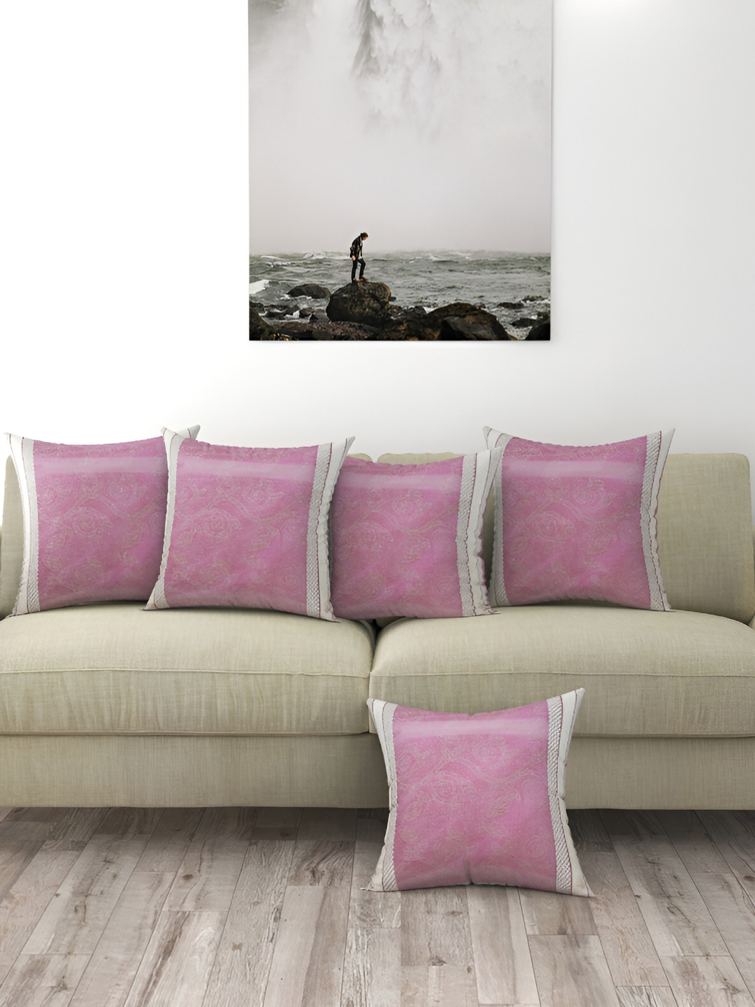 BIGGER FISH Purple & Gold-Toned 5Pcs Square Cushion Covers