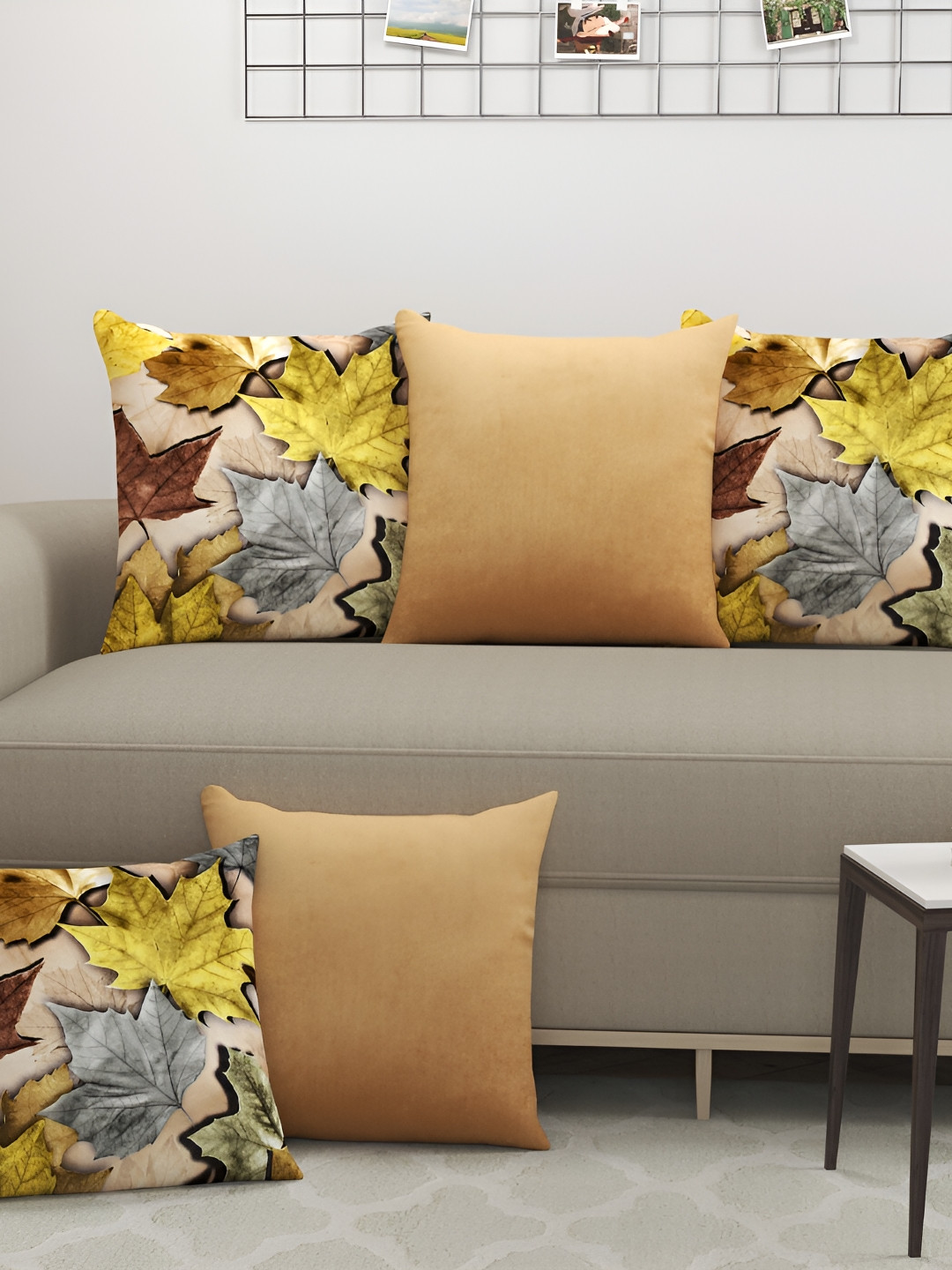 BIGGER FISH Yellow & Brown 5Pcs Floral Square Cushion Covers