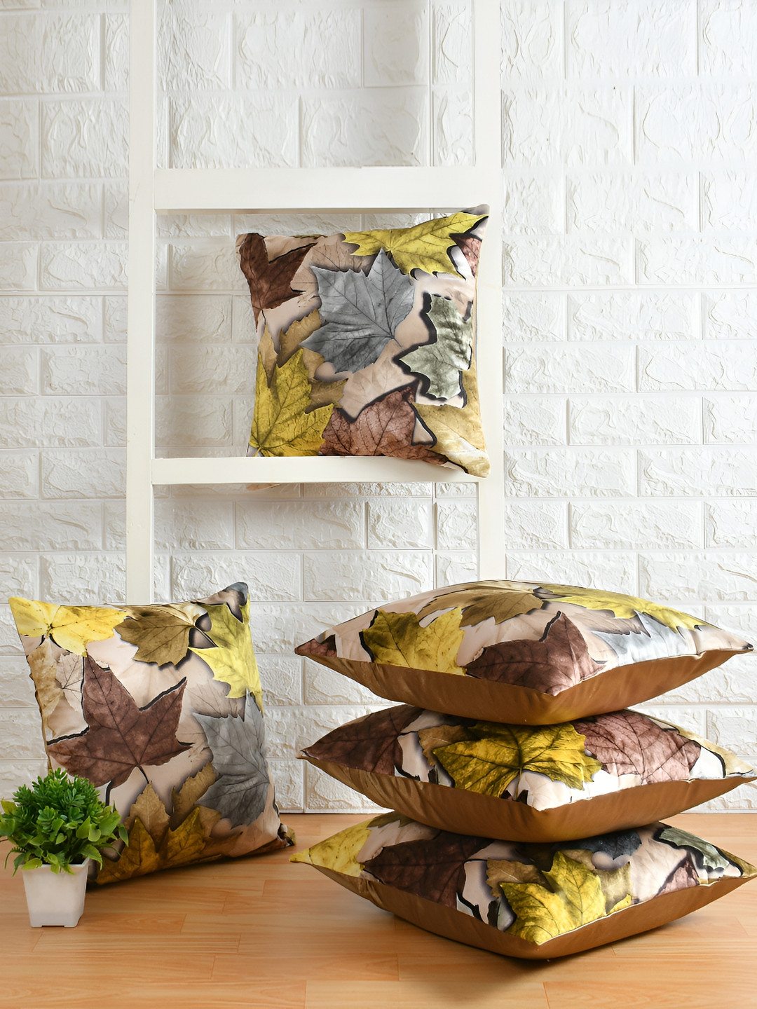 BIGGER FISH Yellow 5 Pieces Square Cushion Covers
