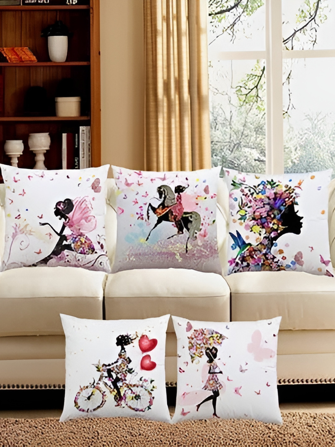 BIGGER FISH Pink Black 5 Pieces Square Cushion Covers
