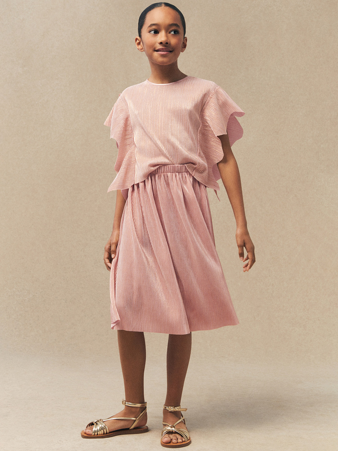 Mango Kids Girls Pleated Sheen Midi Skirt