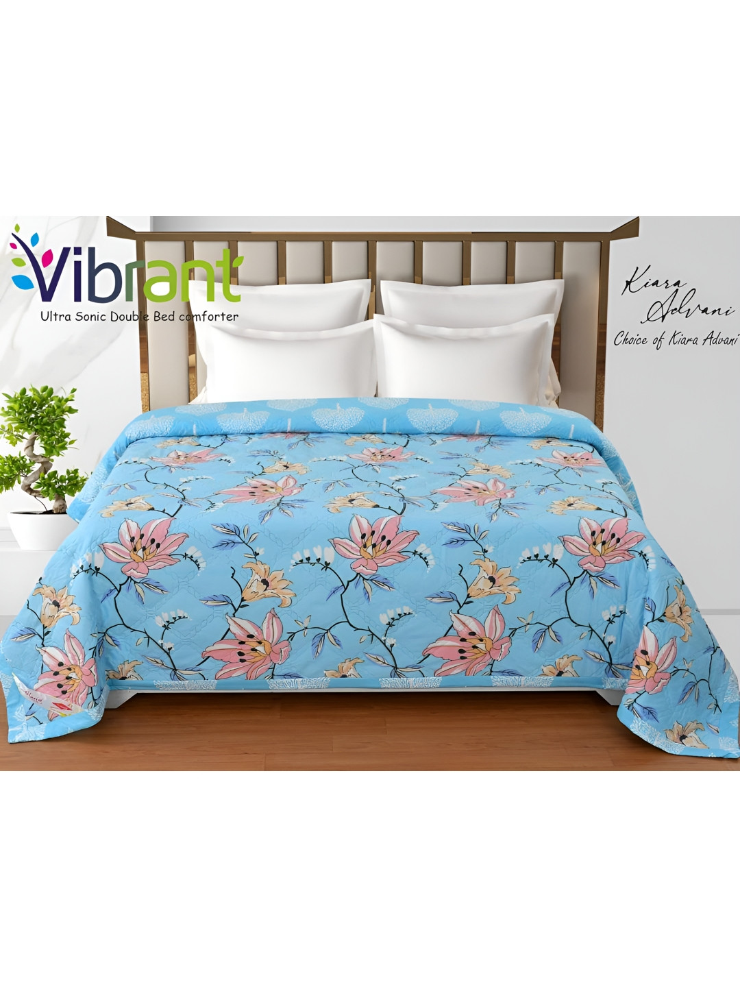 Signature Blue & Pink Floral Microfiber AC Room 350 GSM Double Bed Comforter
