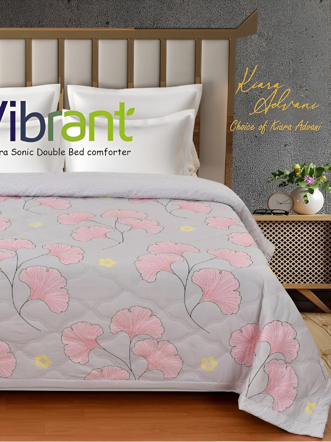 Signature Cream-Coloured & Pink Floral Microfiber AC Room 350 GSM Double Bed Comforter