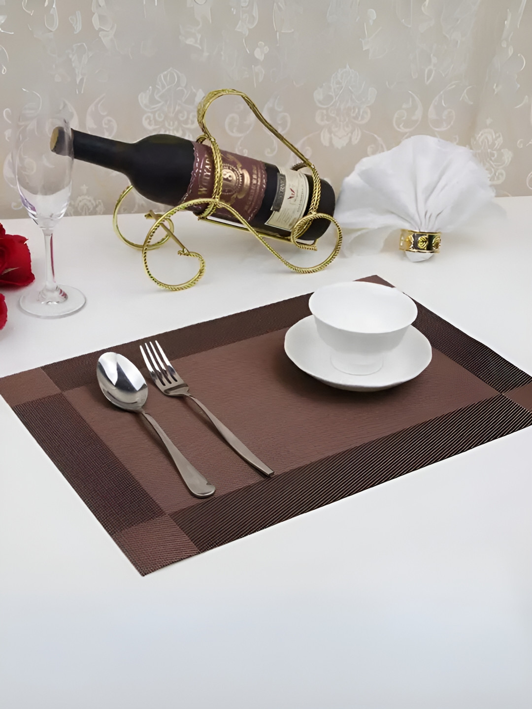 UniKart Coffee Brown 10 Pieces Rectangle Table Placemats