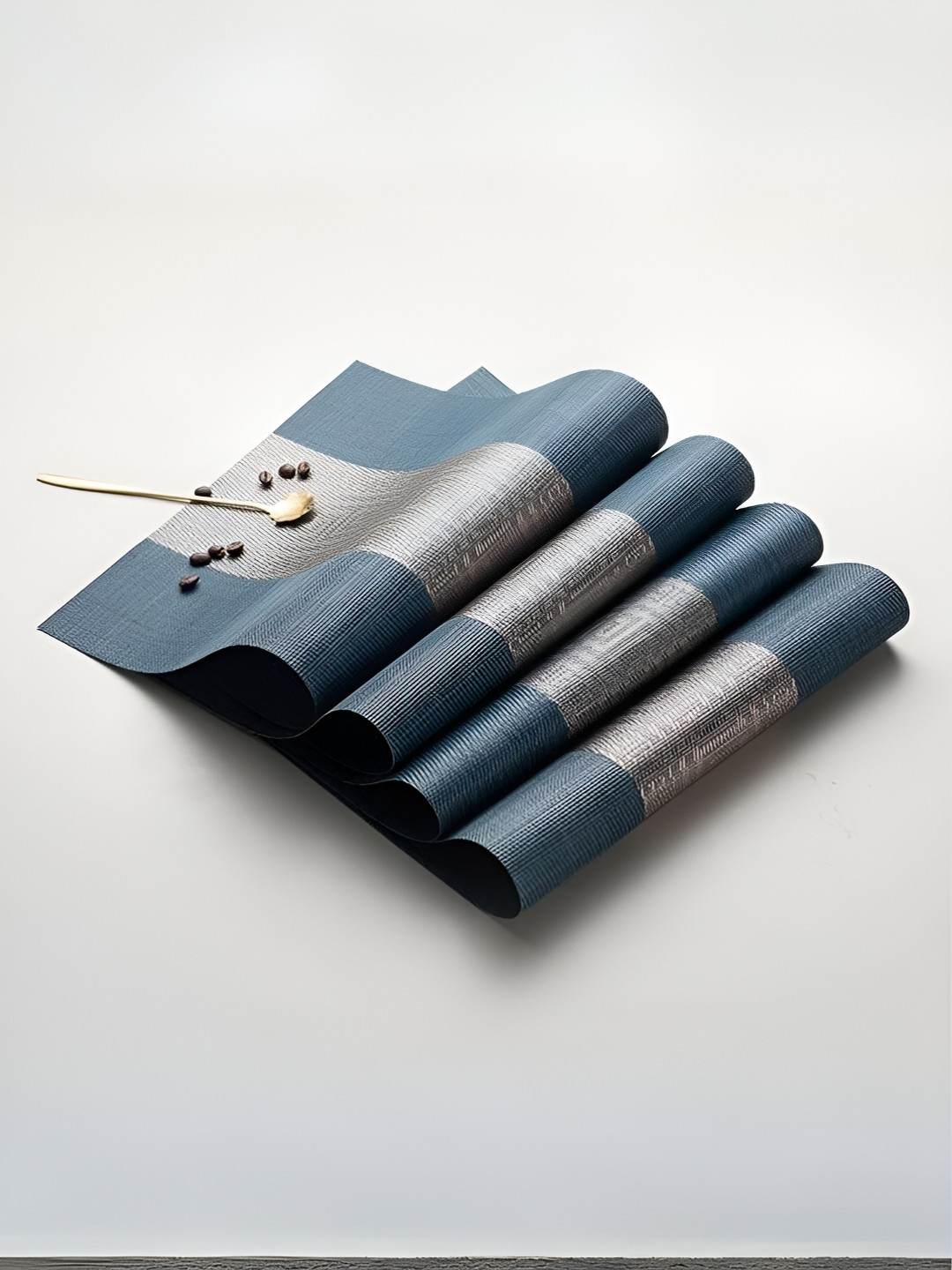 UniKart 10-Pcs Blue & Grey Striped Table Placemats