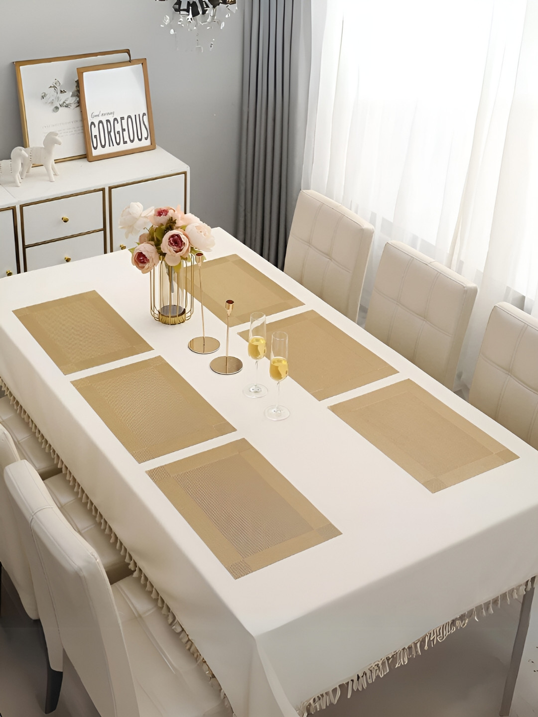 UniKart 6-Pcs Beige Anti-Wrinkle Table Placemats