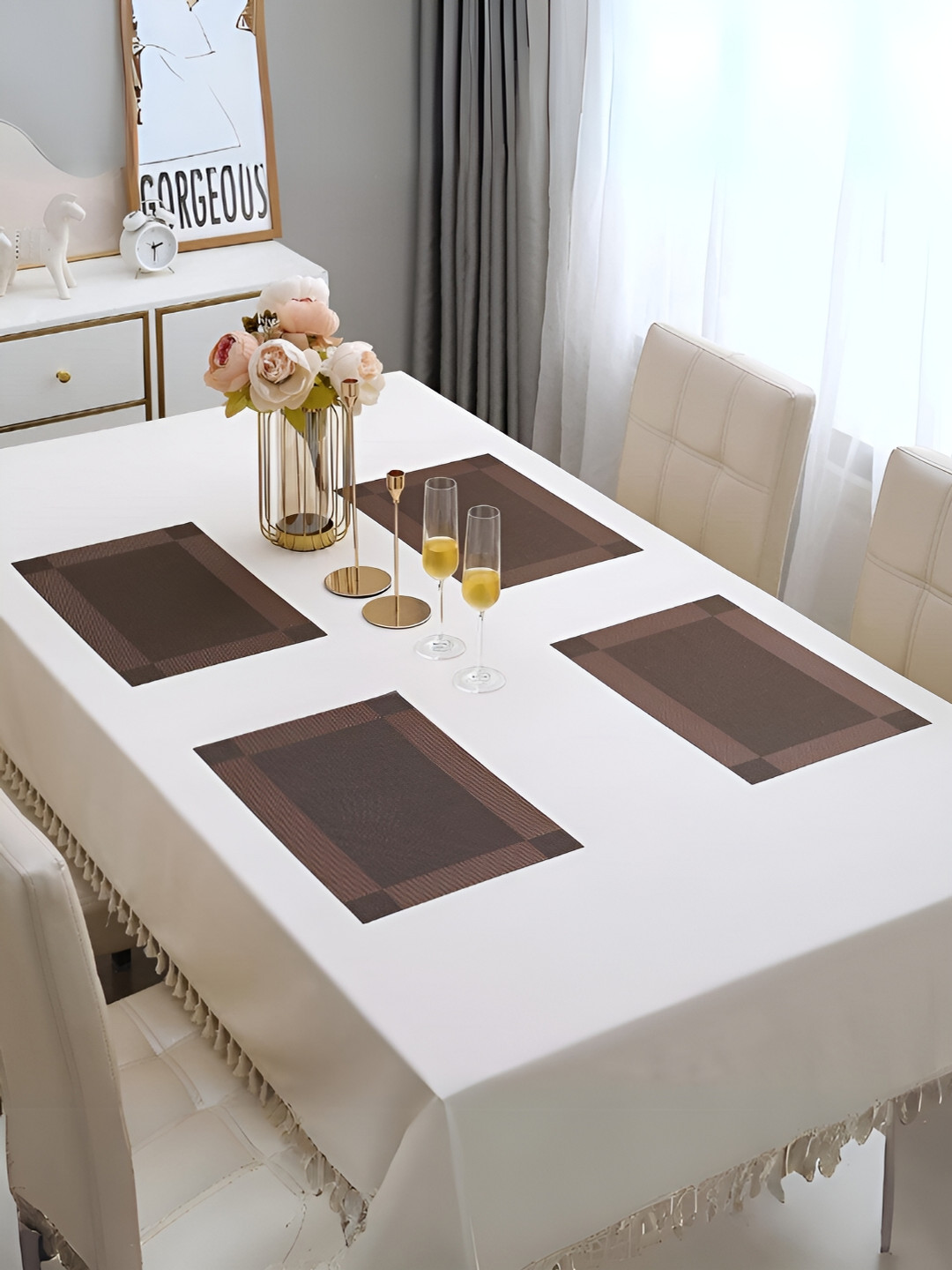 UniKart Coffee Brown 4 Pieces Rectangle Table Placemats
