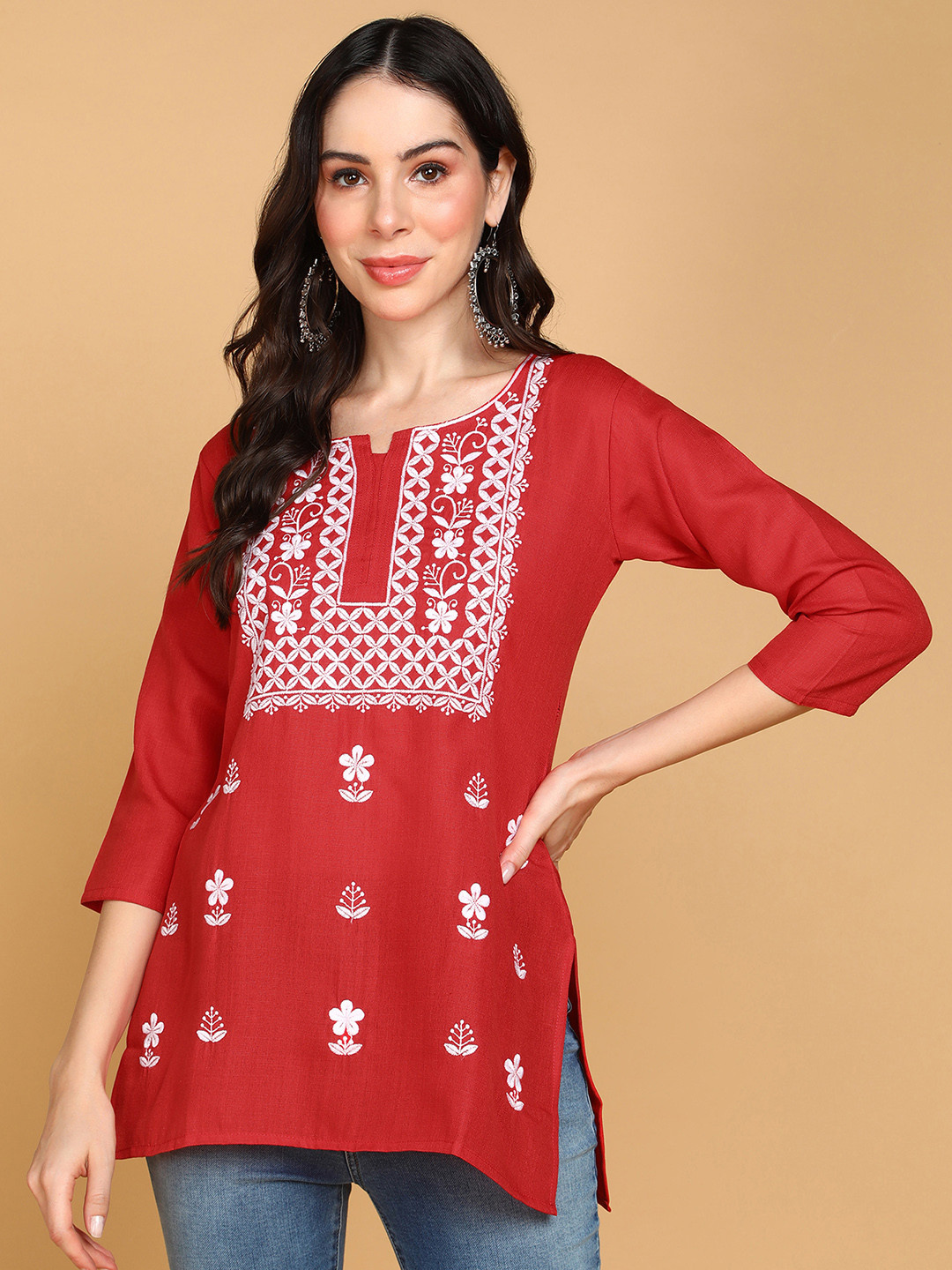 TOP N THREAD Floral Embroidered Chikankari Chikankari Kurti