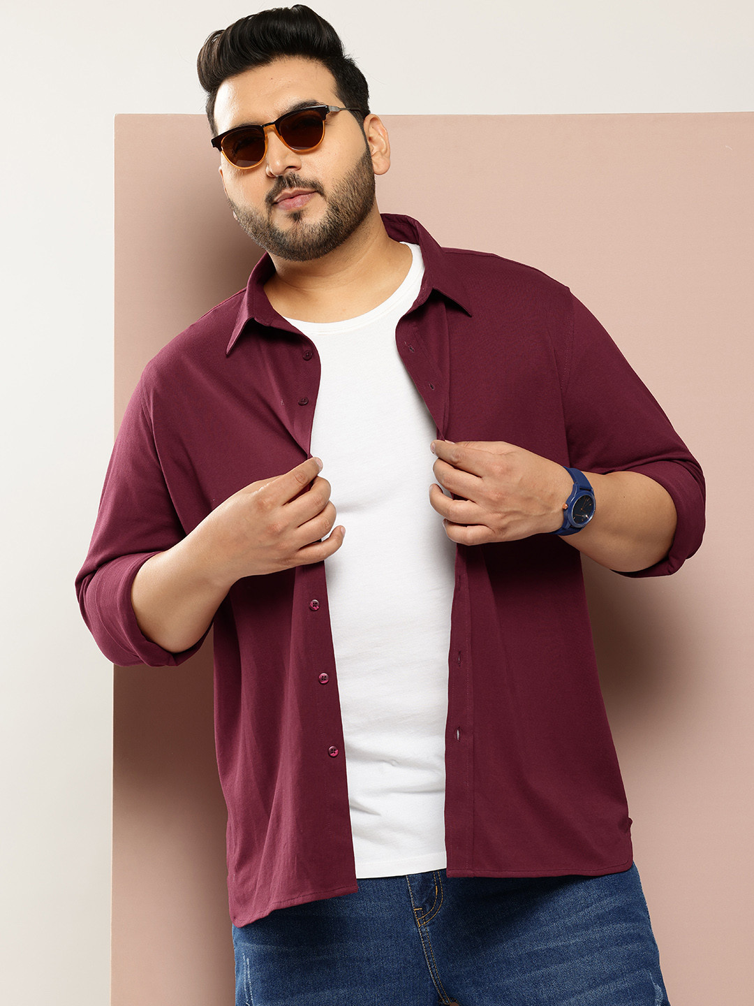 Sztori Men Plus Size Classic Pure Cotton Casual Shirt