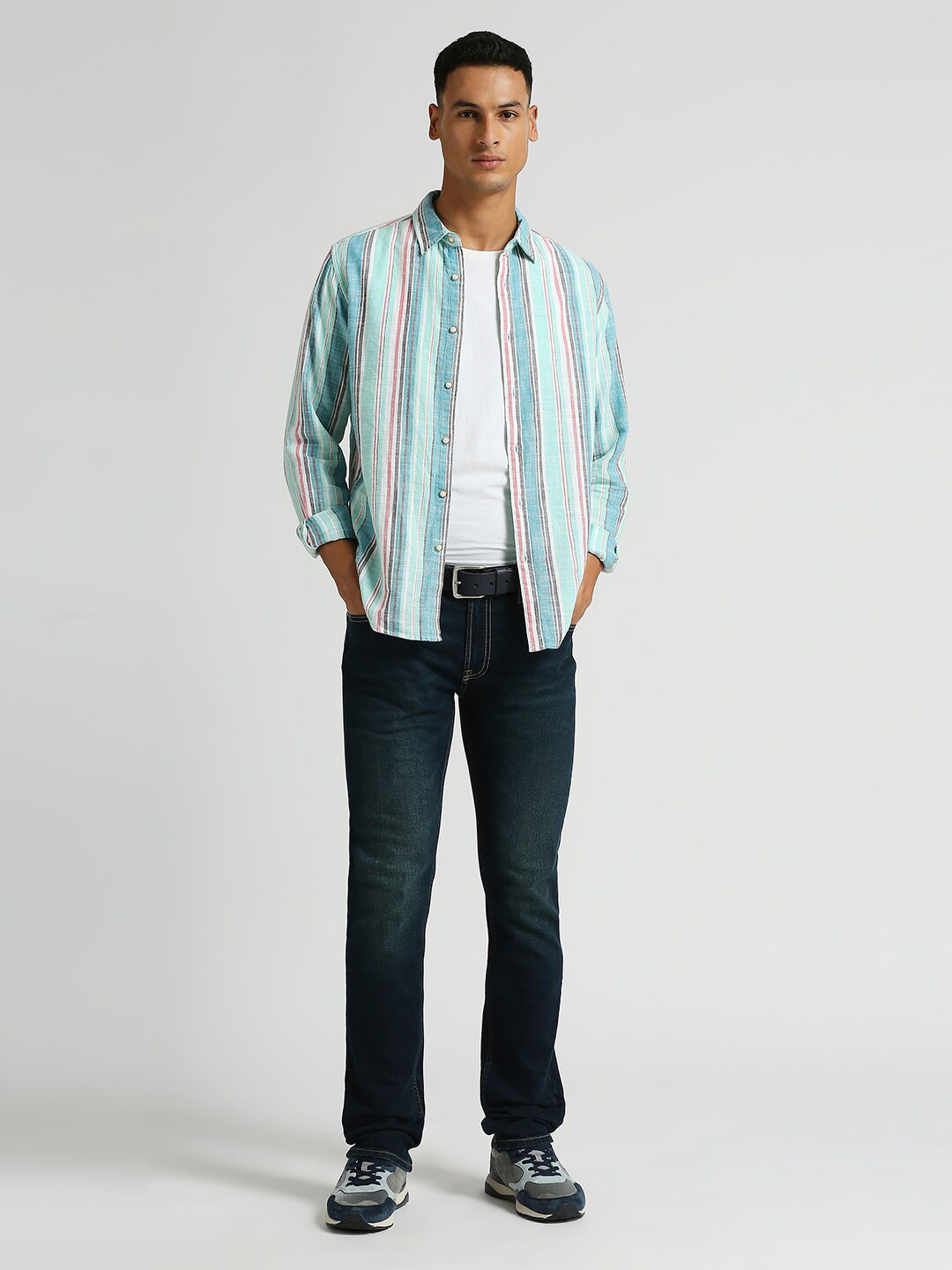Pepe Jeans Striped Spread Collar Cotton Curved Casual Shirt