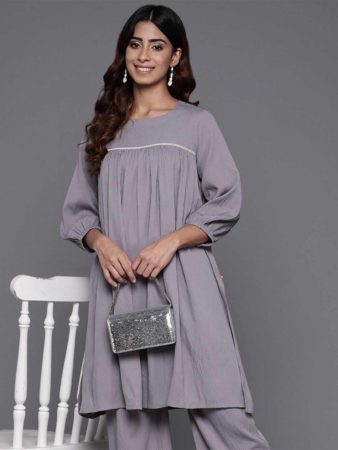 Varanga Solid Lace Detail Ethnic Co-Ord set