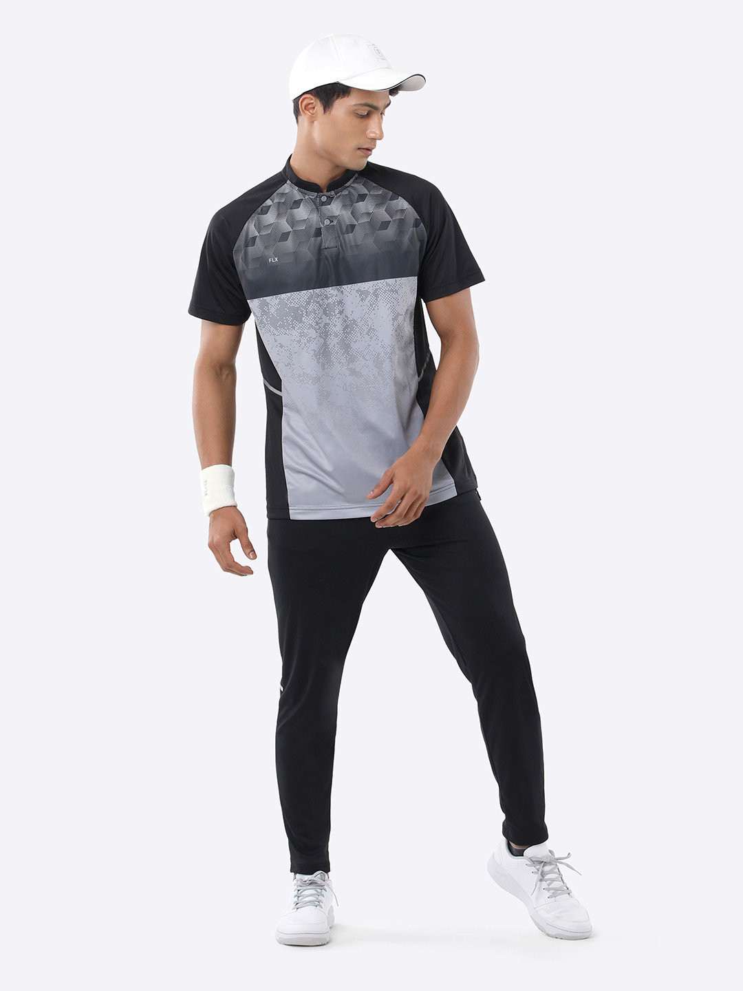 Decathlon FLX - Men Black Henley Neck Raglan Sleeves Breathable Cricket T-Shirt
