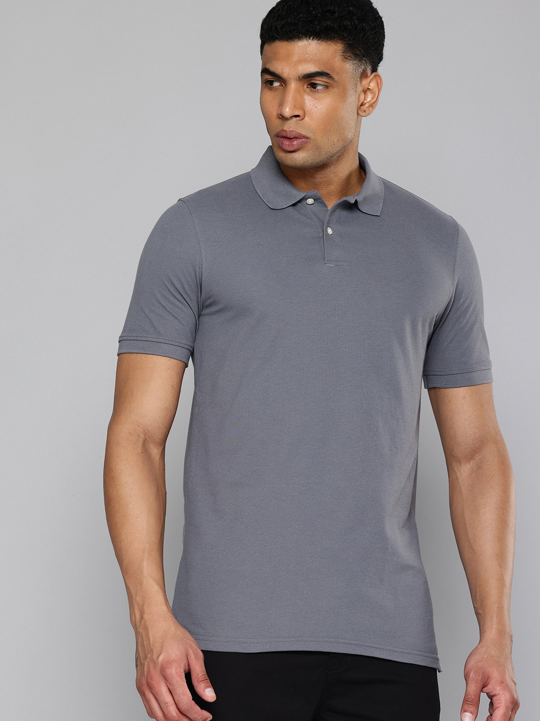 Decathlon INESIS - Men Grey Cotton Polo Collar T-Shirt