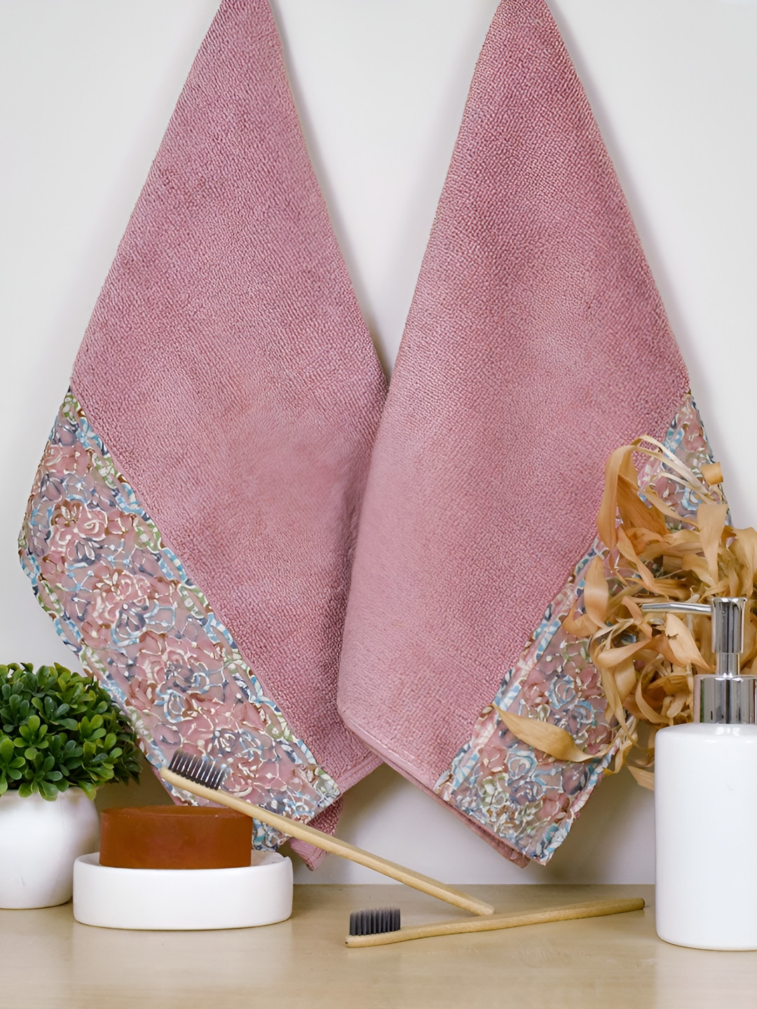 RANGOLI Peach 2 Pieces Colour 550 GSM Pure Cotton Hand Towels