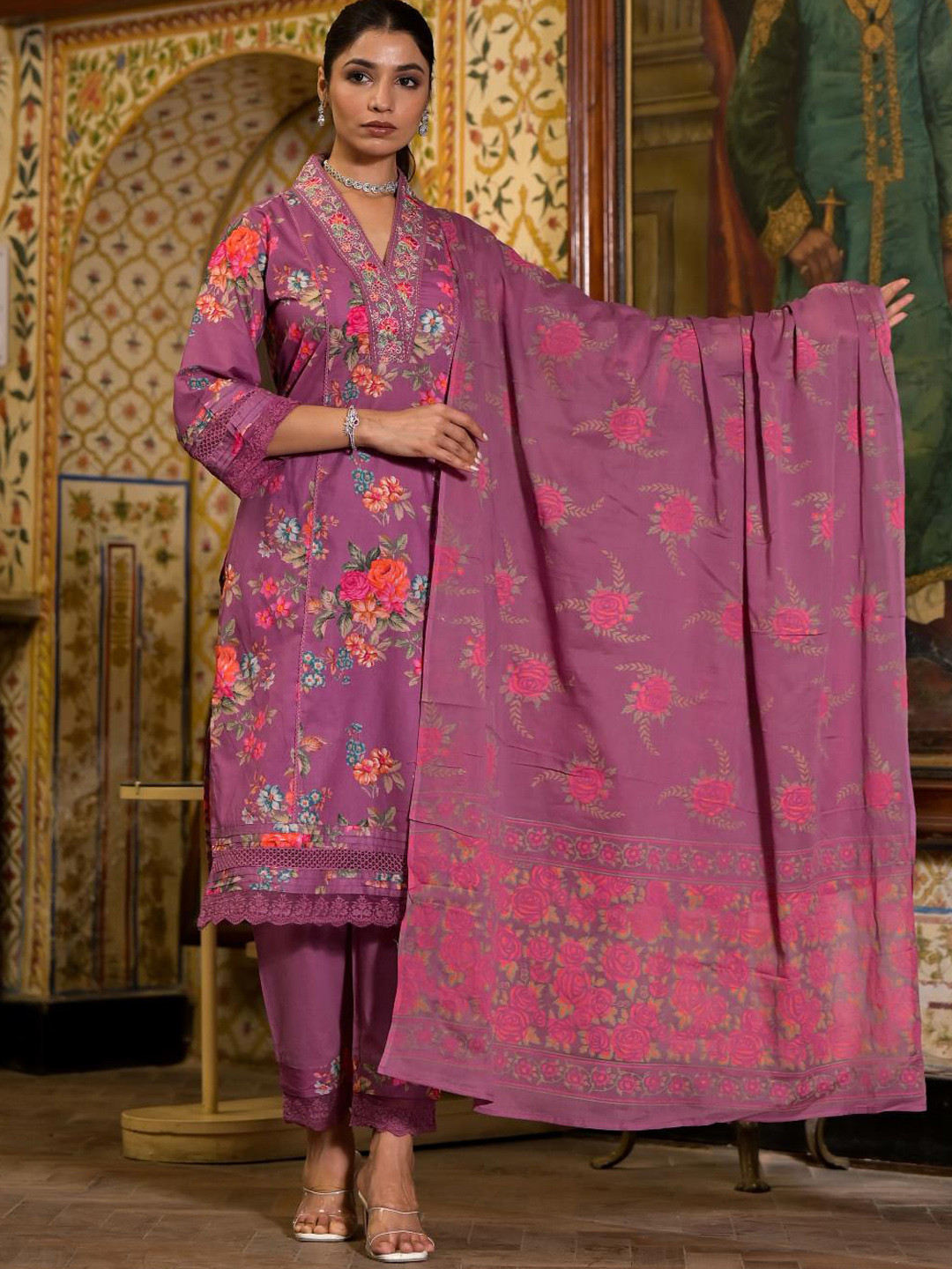 Varanga Printed Kurta with Trousers & Dupatta