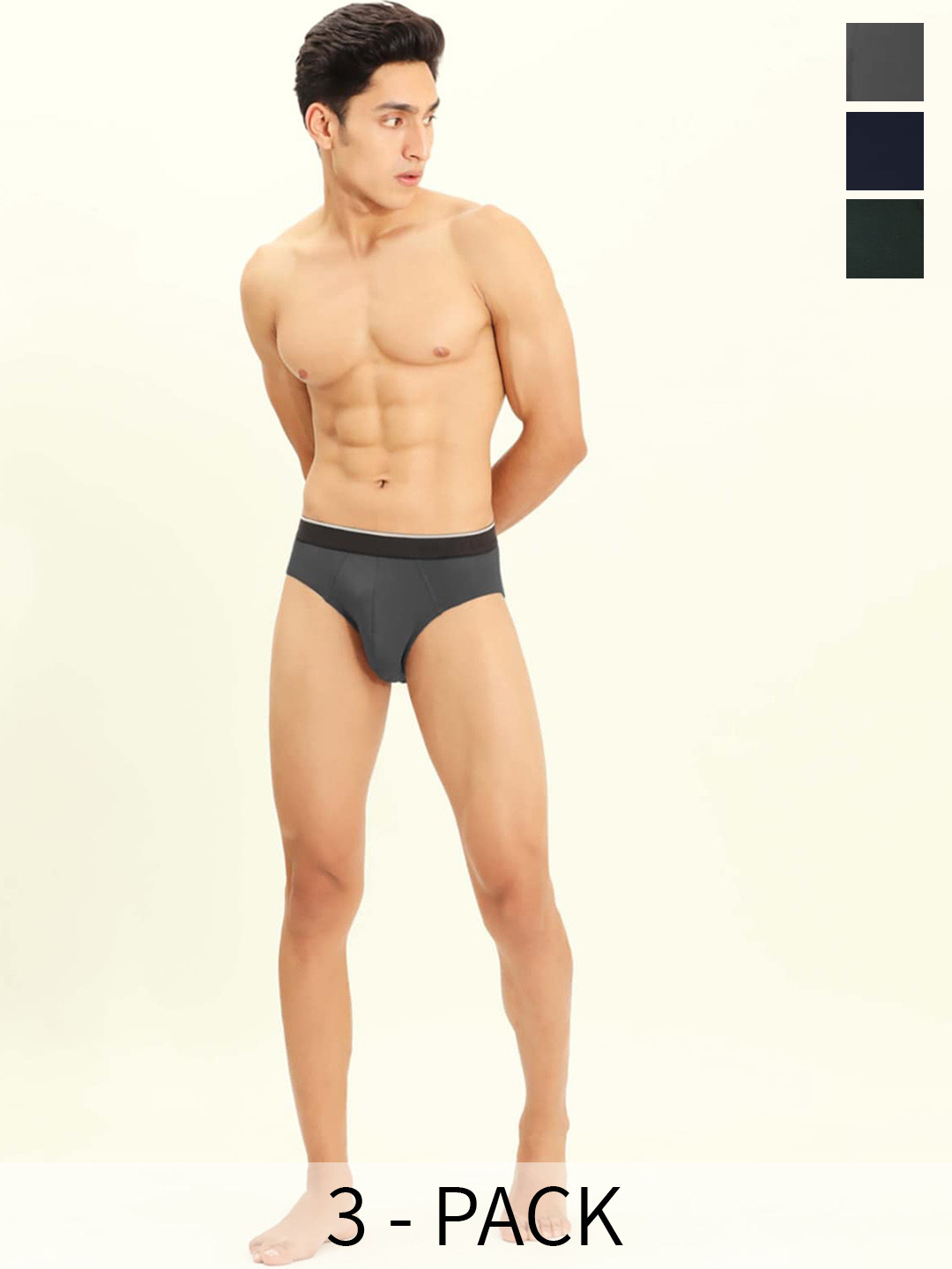 BRIEFLY Pack Of 3 Mid Rise Hipster Briefs 3PAK-V-DG_OG_NB