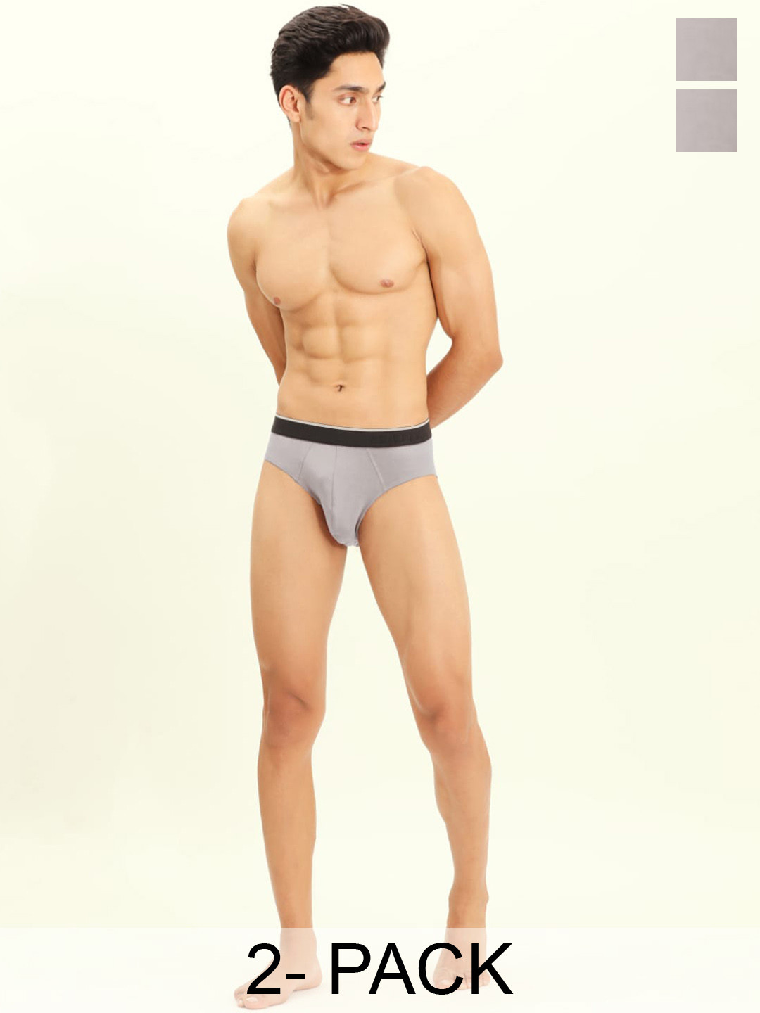 BRIEFLY Pack of 2 Mid Rise Breathable Hipster Briefs 2PAK-V-GY