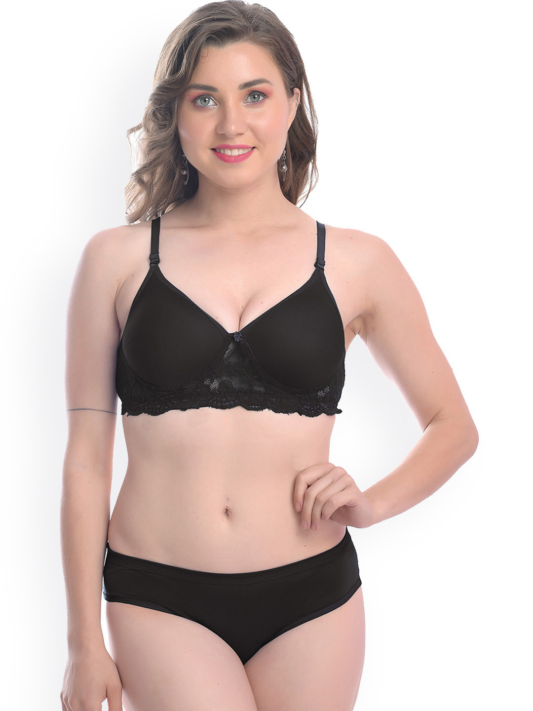 In-Curve Lace Self Design Cotton Breathable Lingerie Set