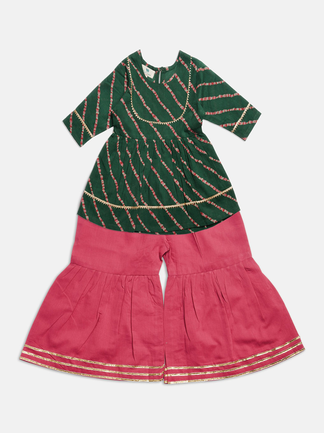 Cute Couture Girls Printed Regular Gotta Patti Round Neck Kurta With Sharara