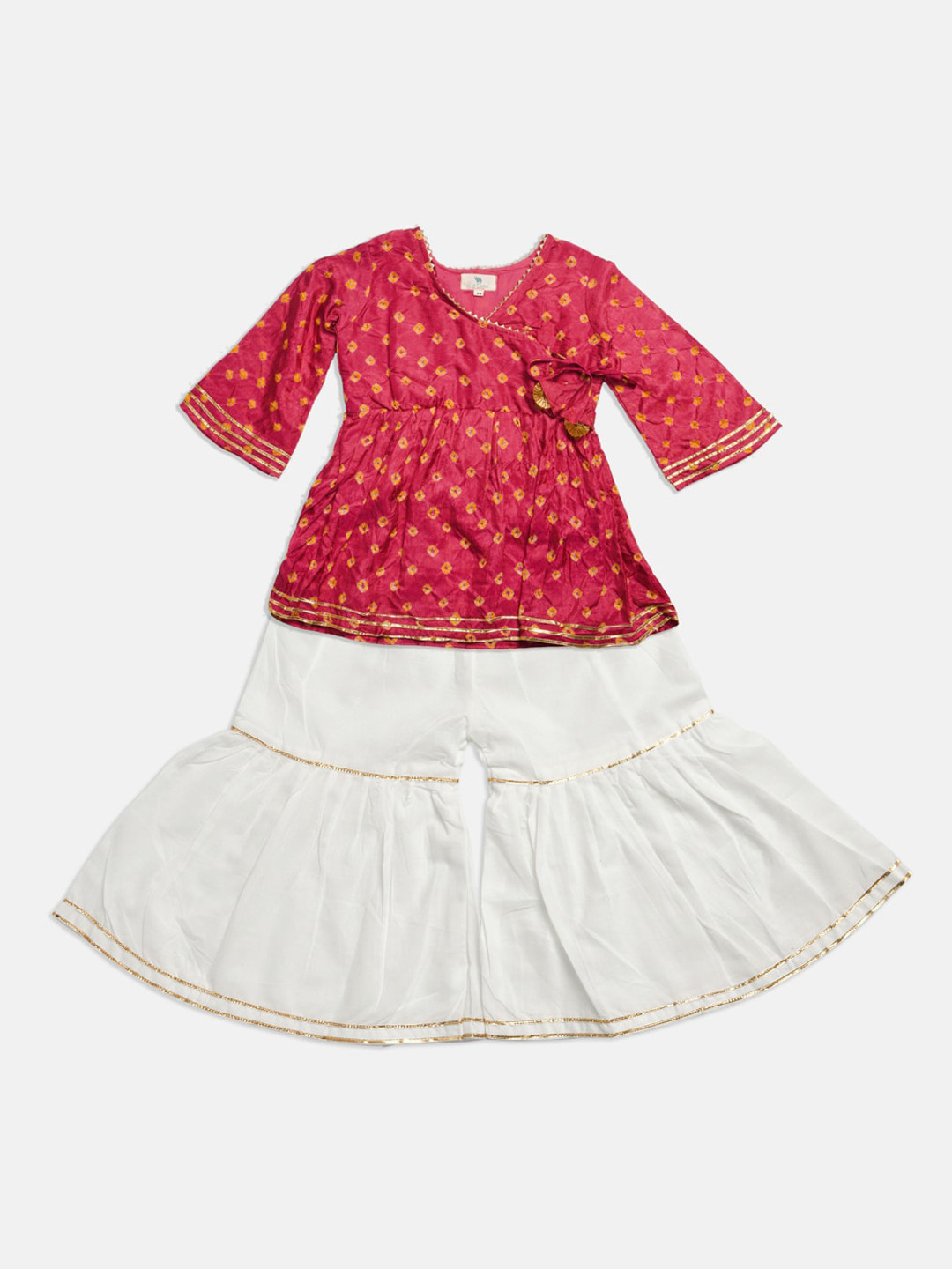 Cute Couture Girls Bandhani Printed Regular Kurta with Sharara