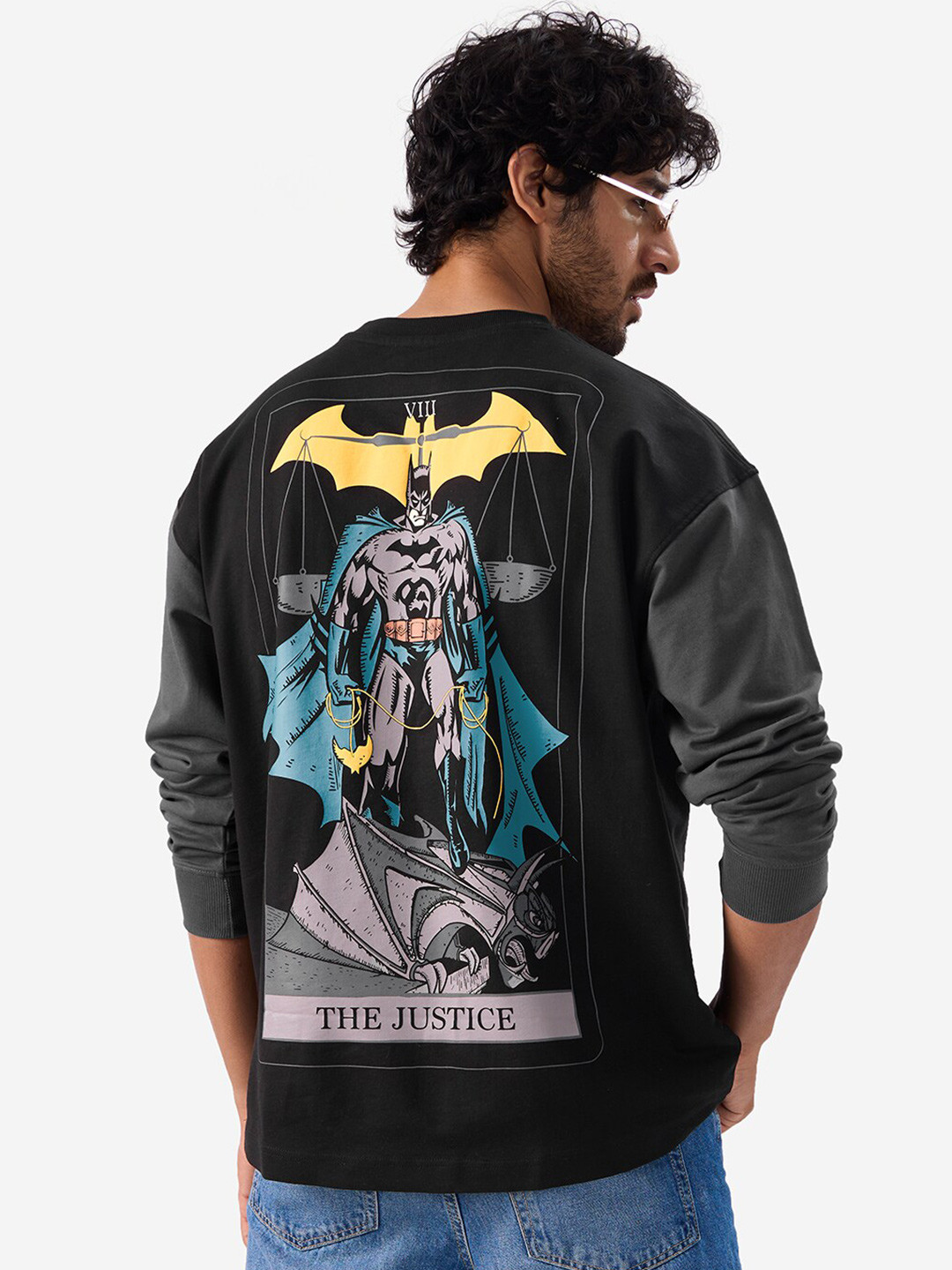 The Souled Store Batman Printed Cotton Round Neck Long Sleeves Oversized T-shirt