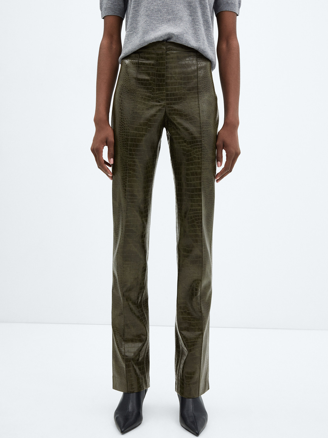 MANGO Women Animal Effect Faux Leather Trousers