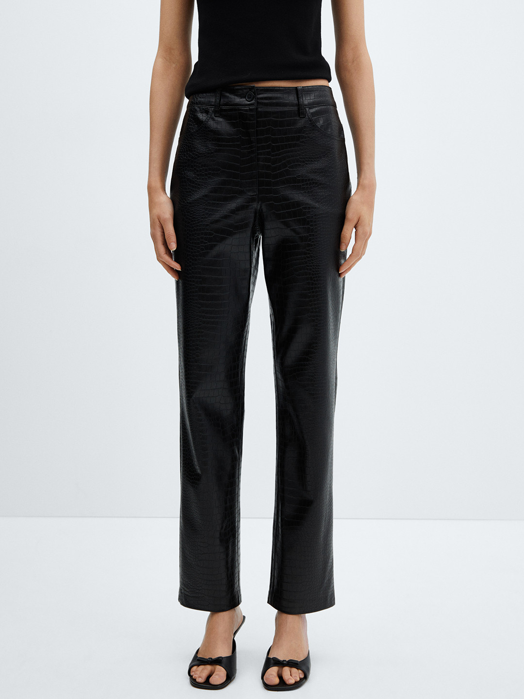 MANGO Women Animal Effect PU Straight Fit Trousers