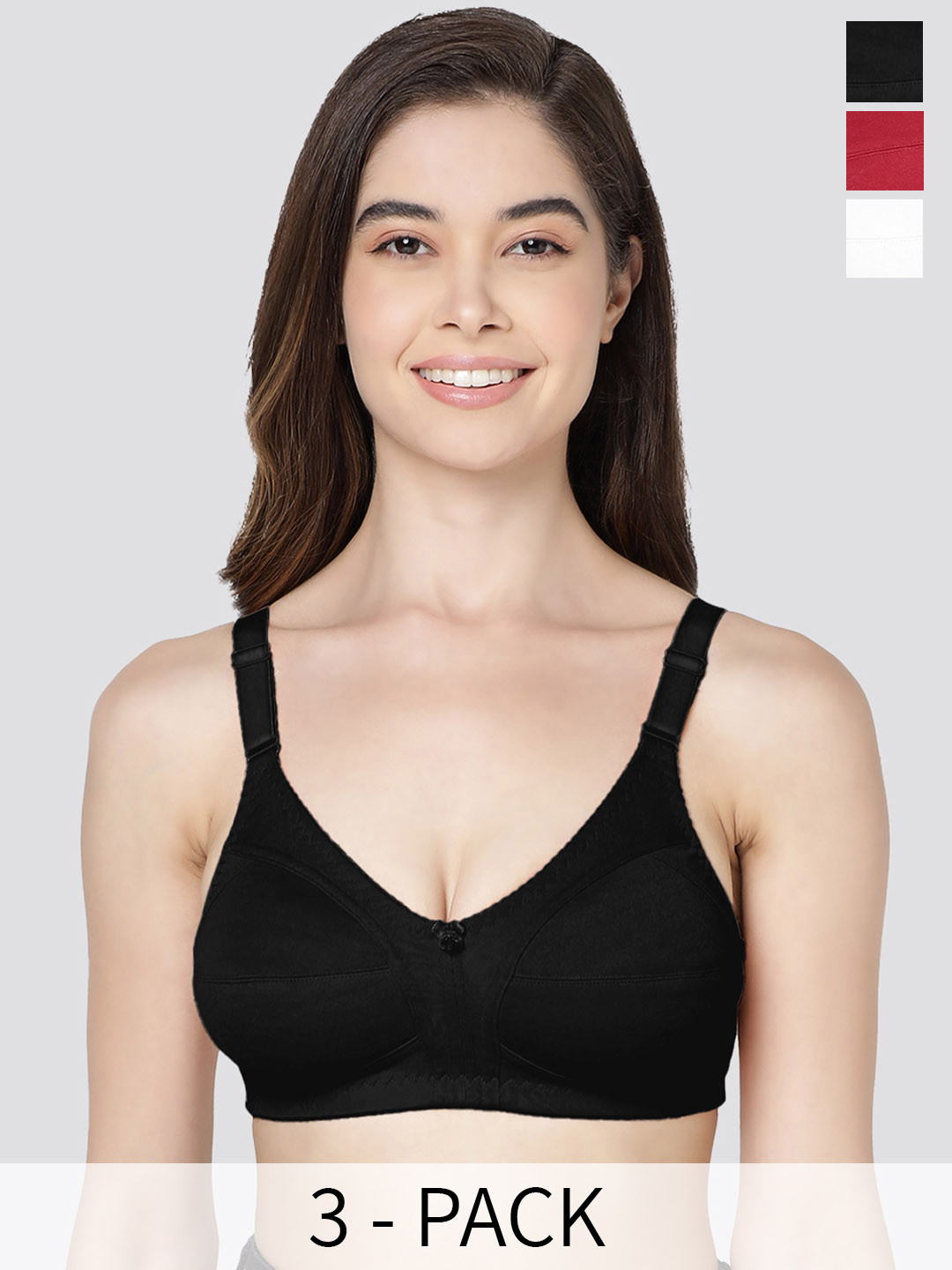Kalyani Anaya Pack of 3 Full Coverage Minimizer Bra WHT-MRN-BLK